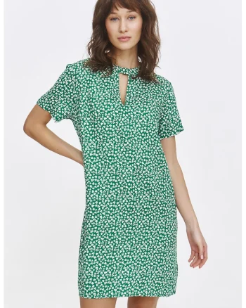 Rochie scurta cu model floral, Alb/Verde