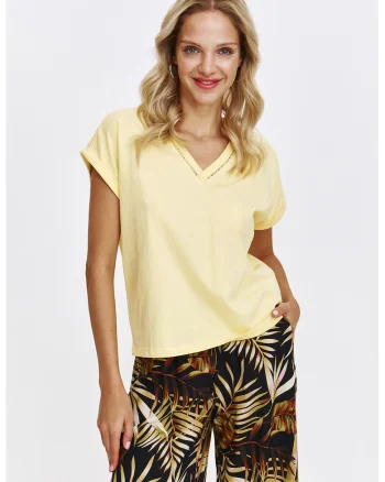 Tricou uni cu decolteu in V, Galben