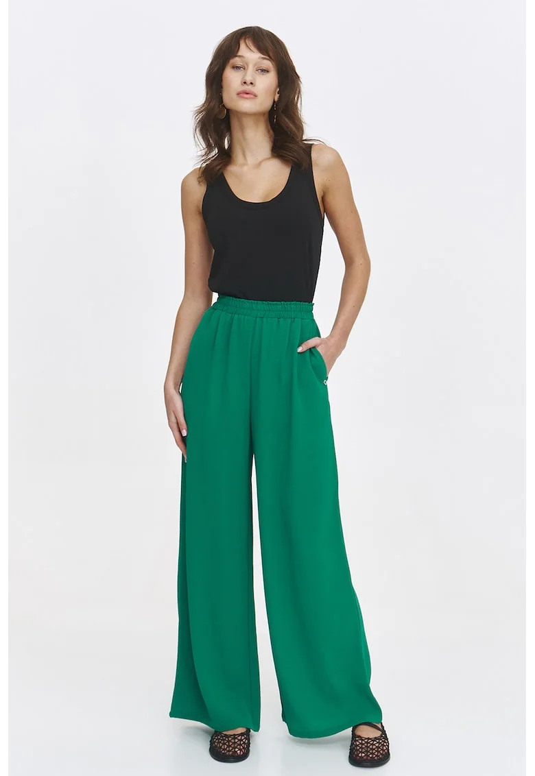 Pantaloni cu croiala ampla si buzunare laterale, Verde
