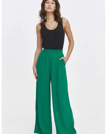 Pantaloni cu croiala ampla si buzunare laterale, Verde