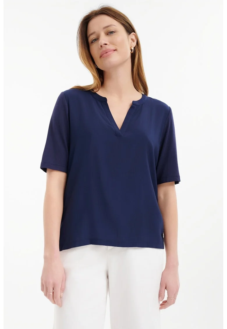 Tricou lejer cu decolteu in V, Bleumarin