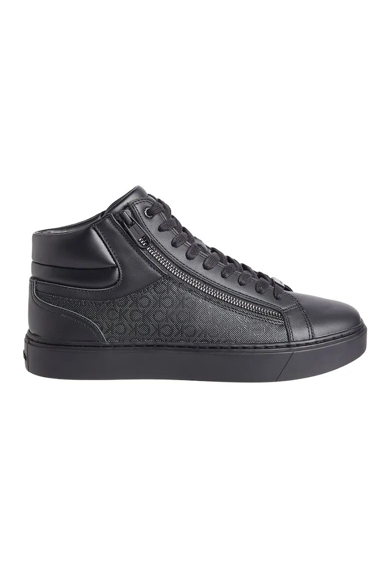 Pantofi sport de piele ecologica si piele cu logo, Negru