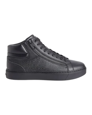 Pantofi sport de piele ecologica si piele cu logo, Negru