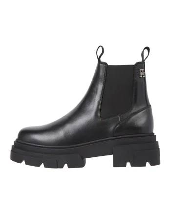 Ghete Chelsea de piele cu talpa masiva, Negru