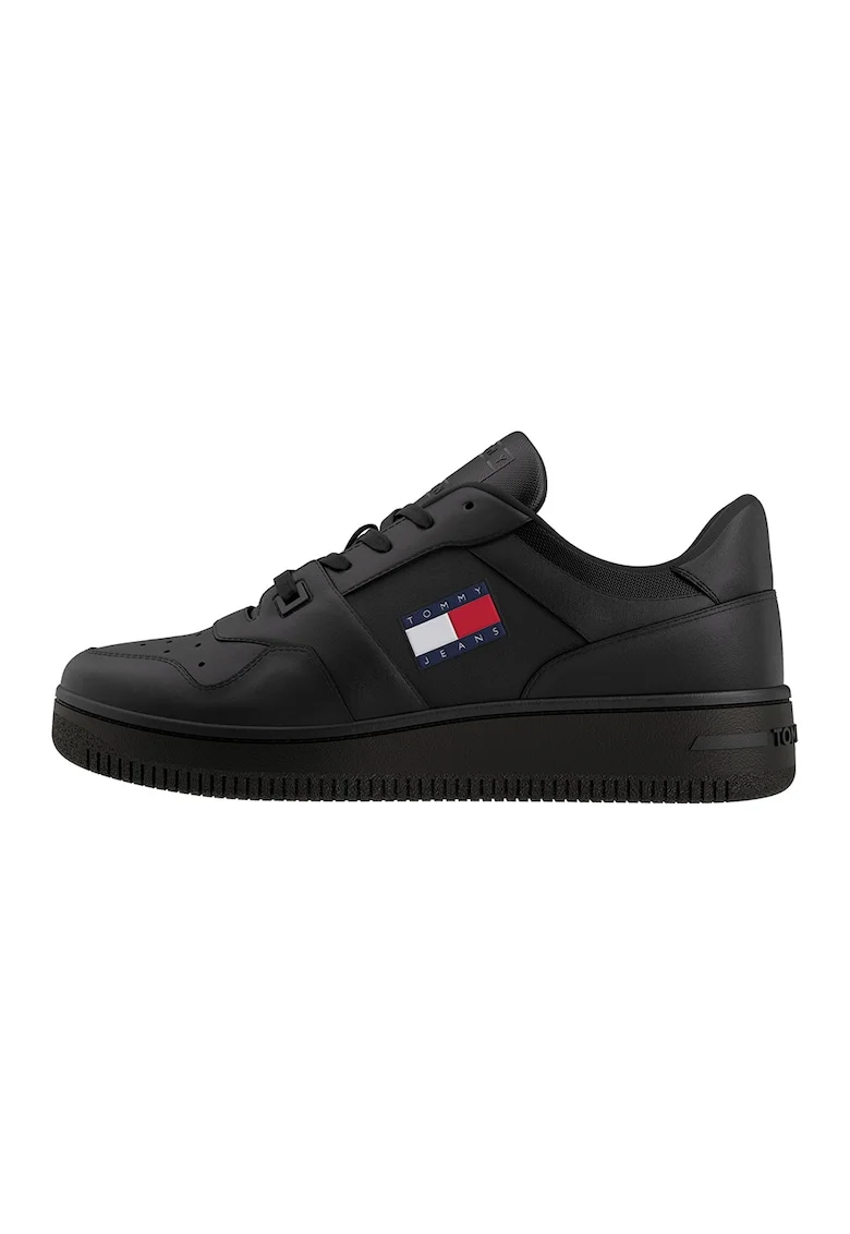 Pantofi sport din piele si piele ecologica, Negru