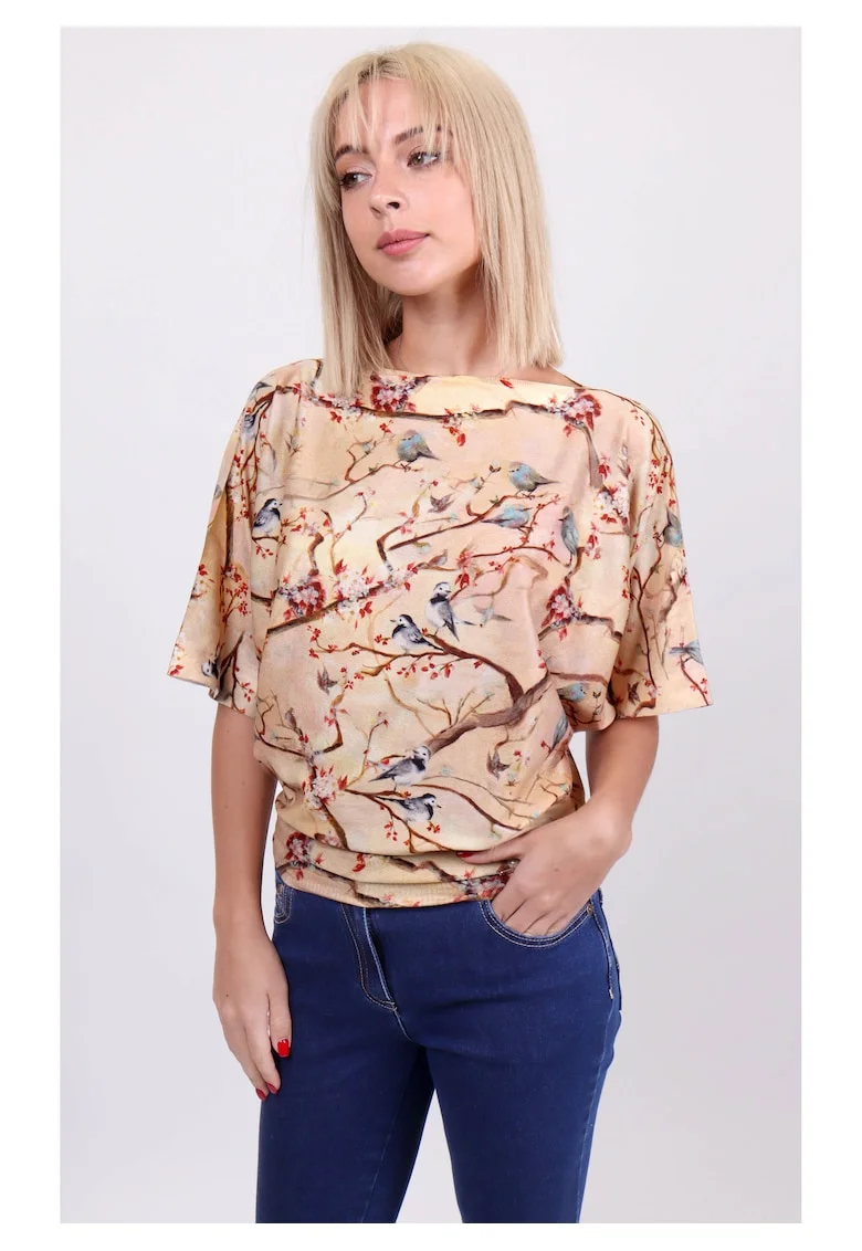 Bluza cu maneci batwing si decolteu barcuta