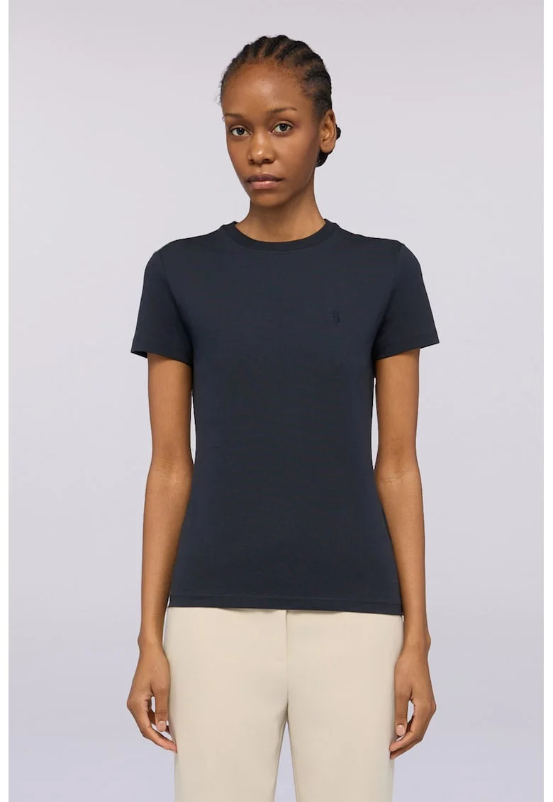 Tricou slim-fit cu decolteu la baza gatului, Albastru ultramarin