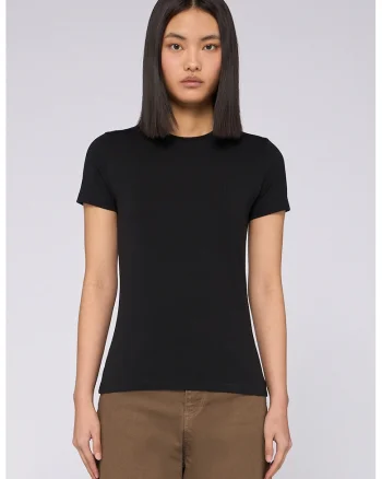 Tricou slim-fit cu decolteu la baza gatului, Negru