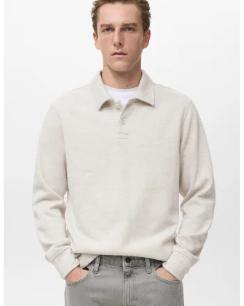 Bluza de trening polo cu model uni, Alb murdar