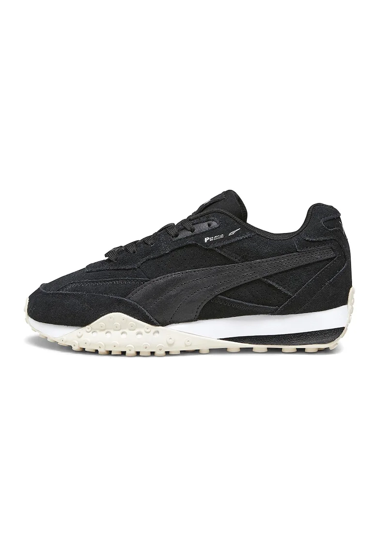 Pantofi sport de piele intoarsa Blktop Rider Femme, Negru/Alb murdar