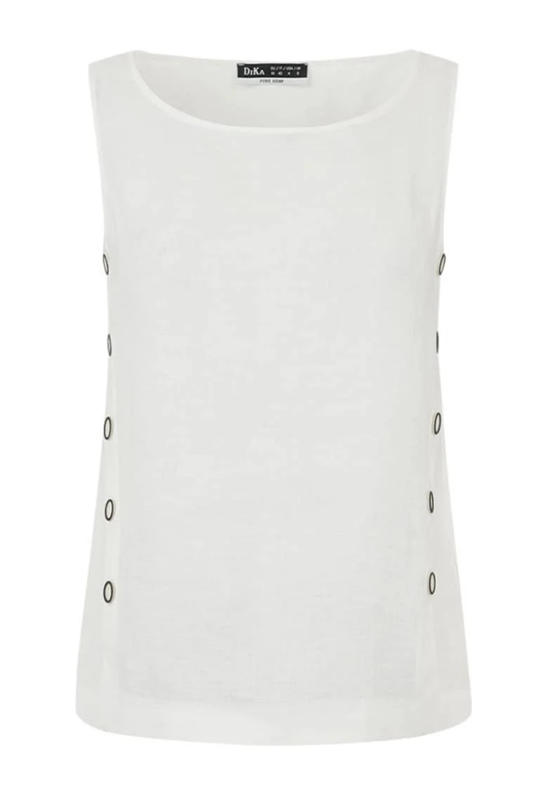 Bluza alba fara maneci din canepa