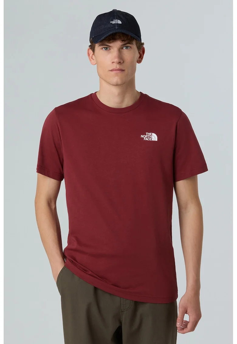 Tricou cu decolteu la baza gatului si imprimeu logo pe partea din spate, Gri/Rosu inchis