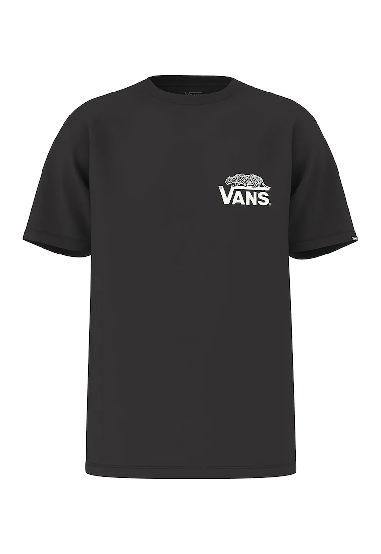 Tricou cu decolteu la baza gatului si imprimeu, Alb/Negru