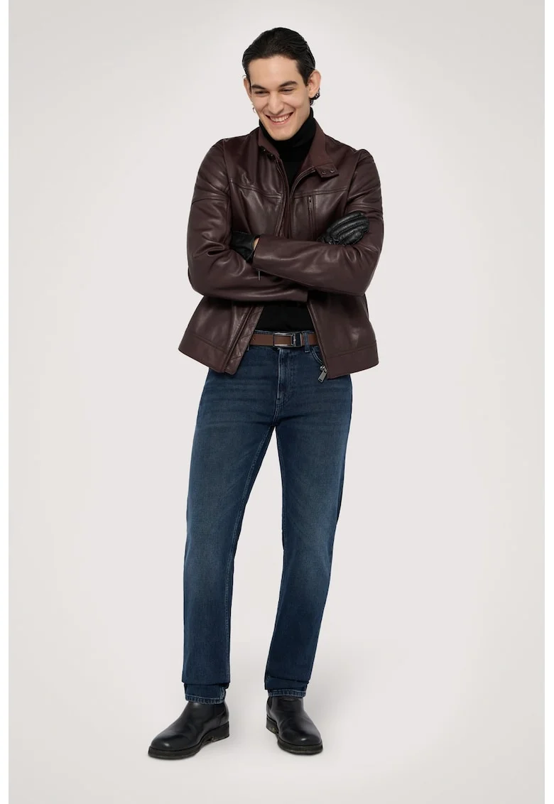 Blugi slim fit cu model cu 5 buzunare, Albastru inchis
