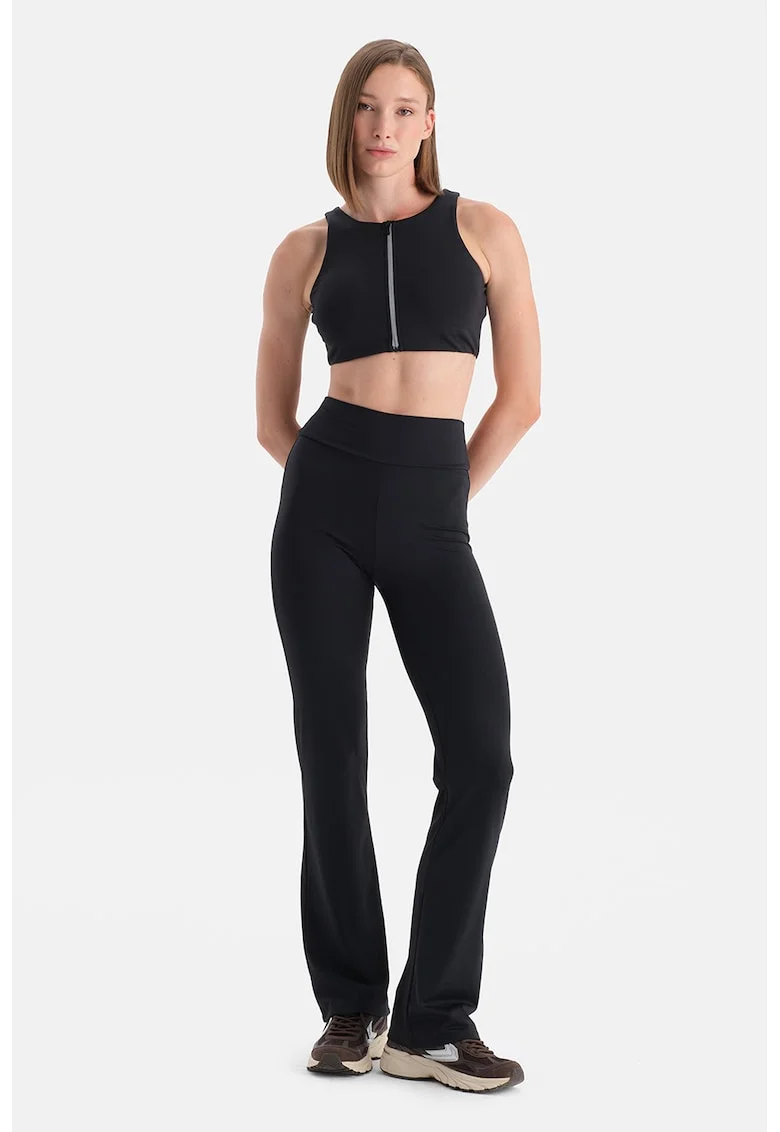 Colanti cu talie inalta si model uni, Negru
