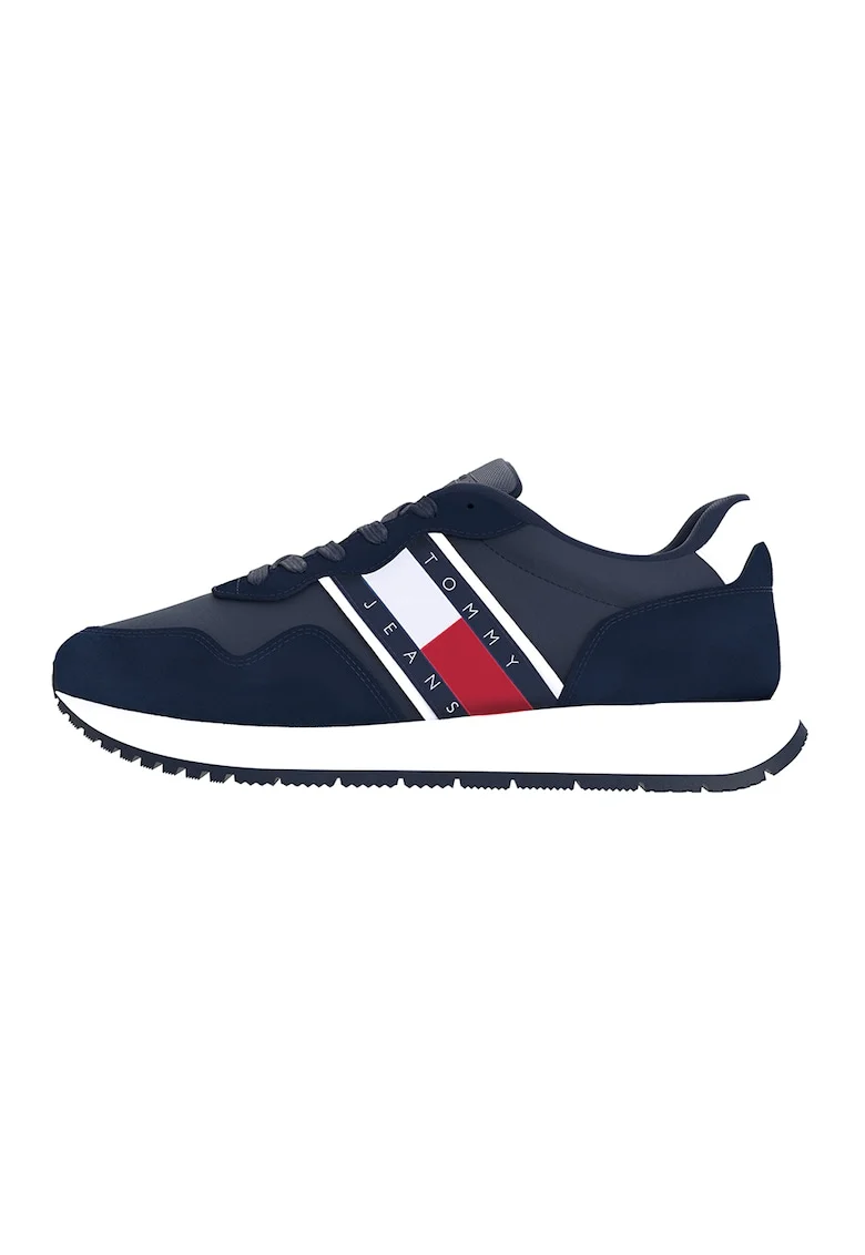 Pantofi sport cu insertii de piele intoarsa, Bleumarin