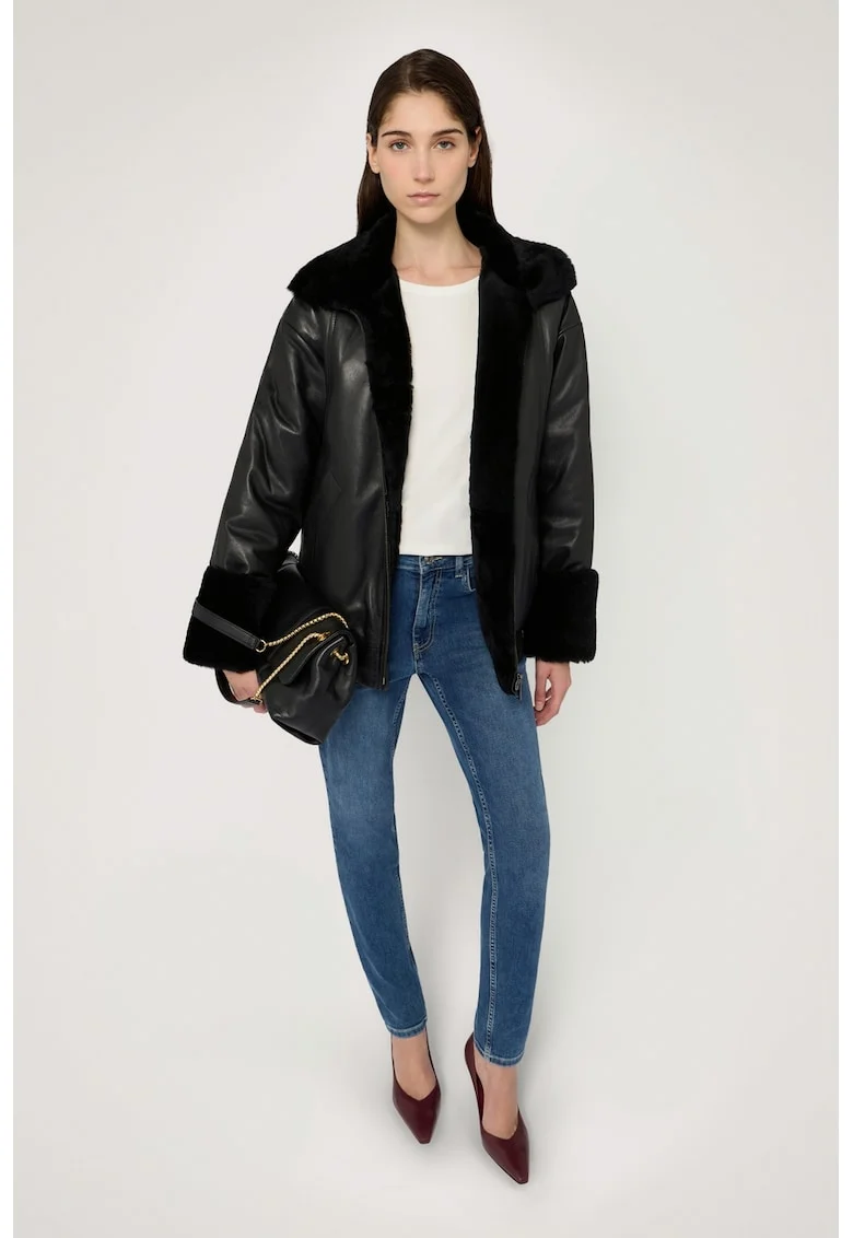 Blugi slim fit cu model uni, Albastru inchis