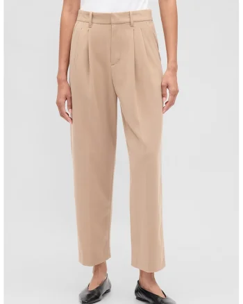 Pantaloni crop cu pensa, Maro taupe deschis