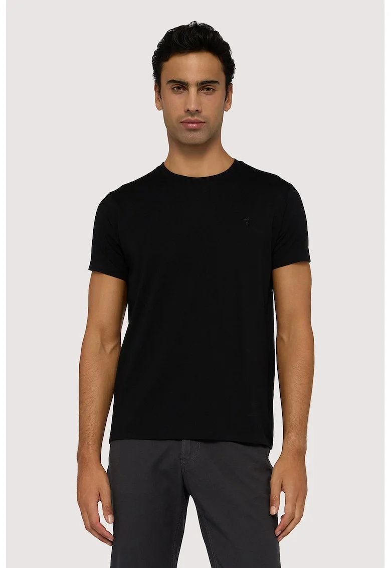 Tricou regular fit cu model uni, Negru