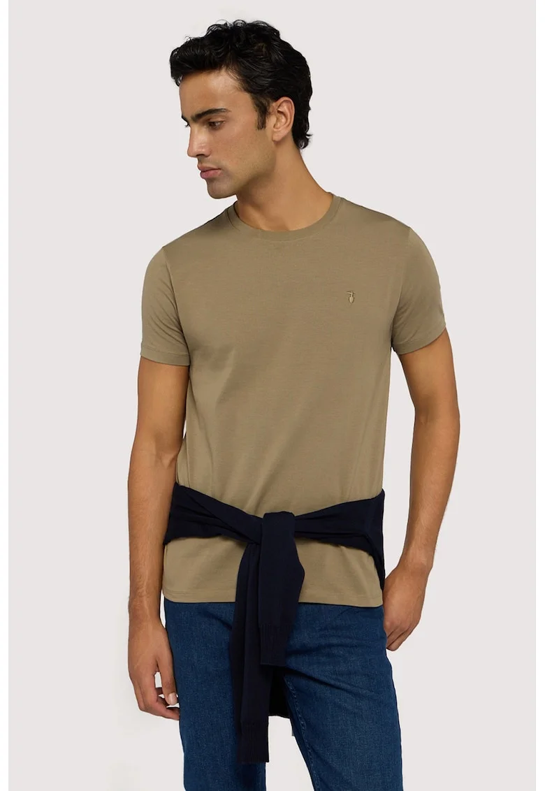 Tricou regular fit cu model uni, Caramel