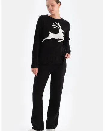 Pantaloni tricotati cu talie elastica, Negru