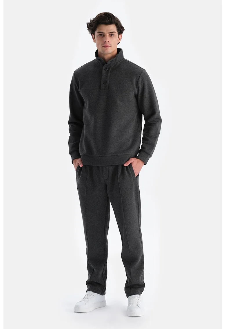 Pantaloni de trening cu croiala dreapta si snur de ajustare, Negru melange