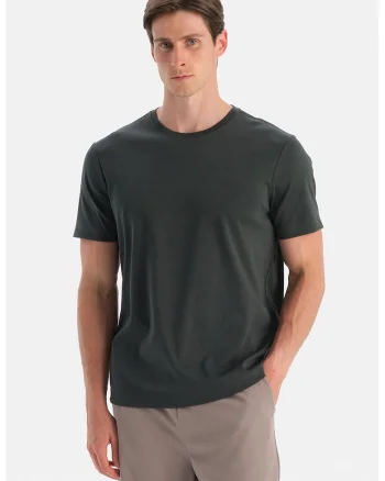 Tricou cu decolteu la baza gatului si model uni, Verde inchis