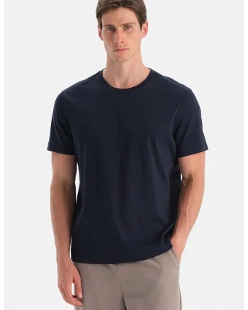 Tricou cu decolteu la baza gatului si model uni, Bleumarin