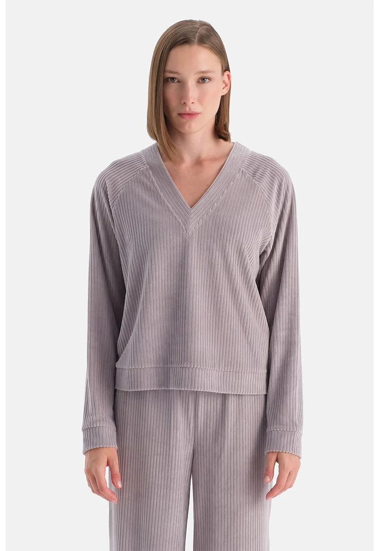 Bluza de trening cu decolteu in V si maneci raglan, Violet prafuit