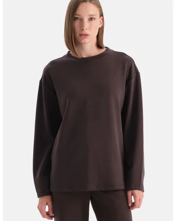 Bluza de trening din amestec de modal, Maro inchis