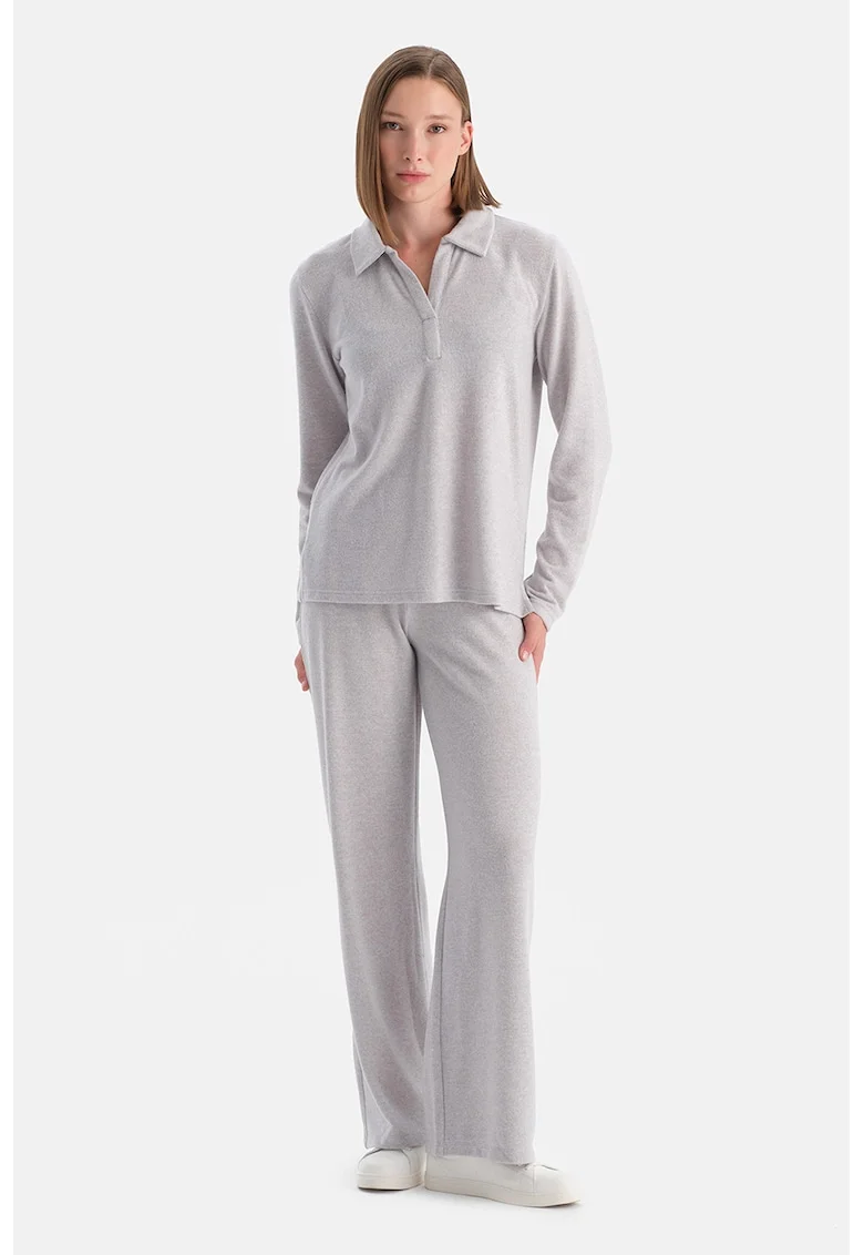 Pantaloni relaxati cu talie elastica, Gri deschis melange
