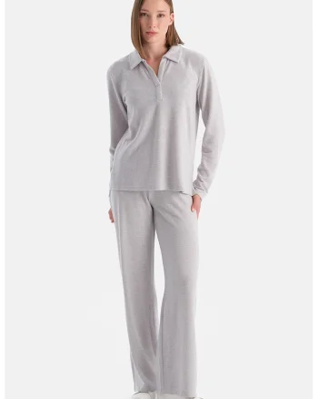 Pantaloni relaxati cu talie elastica, Gri deschis melange