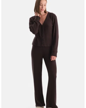 Pantaloni regular fit cu talie medie, Maro inchis