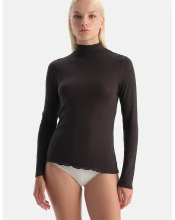 Bluza de casa din amestec de casmir si modal cu guler, Negru stins