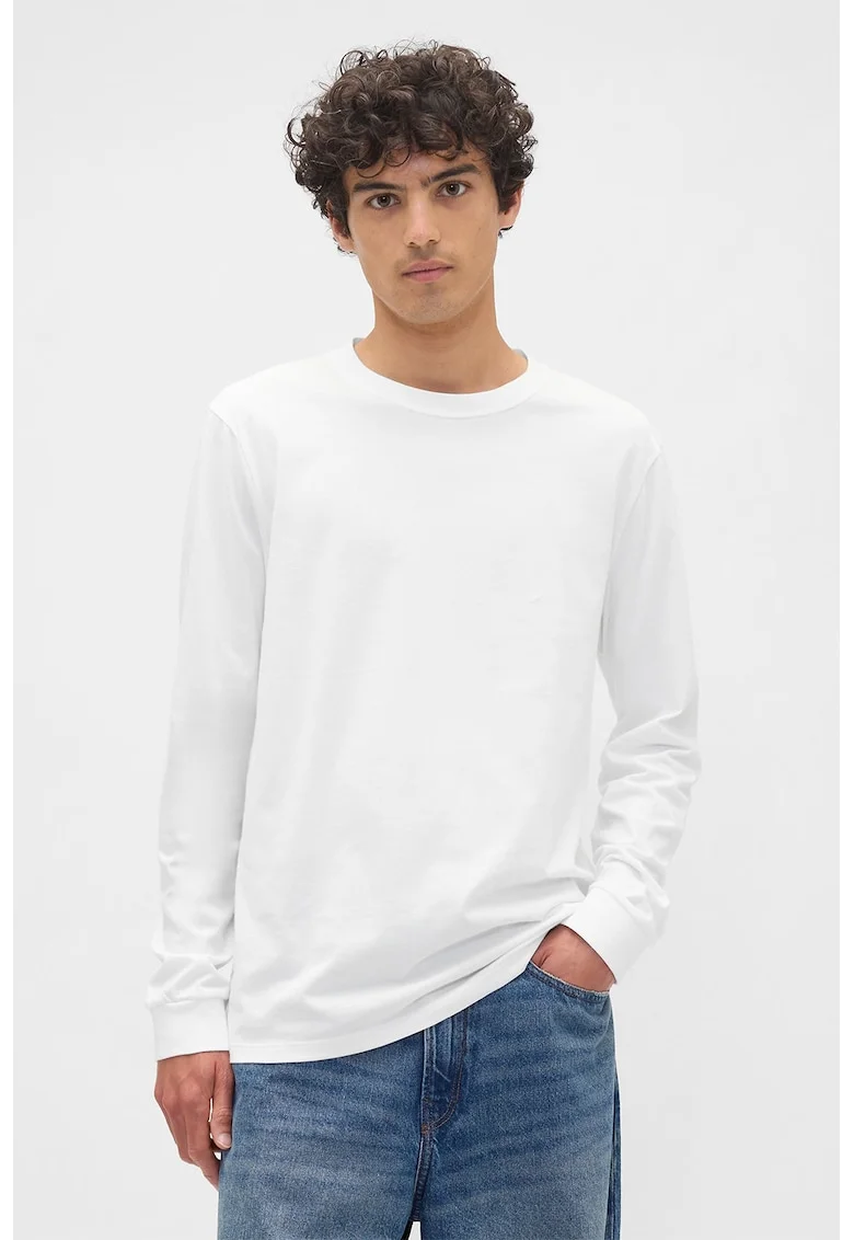 Bluza cu decolteu rotund, Alb optic