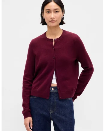 Pulover slim fit cu nasturi, Visiniu