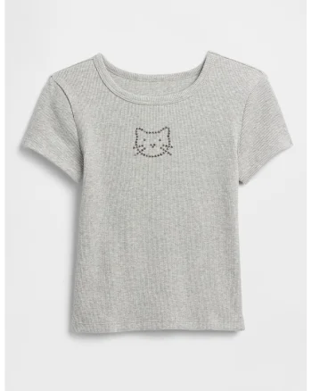 Tricou striat cu decolteu rotund, Gri melange