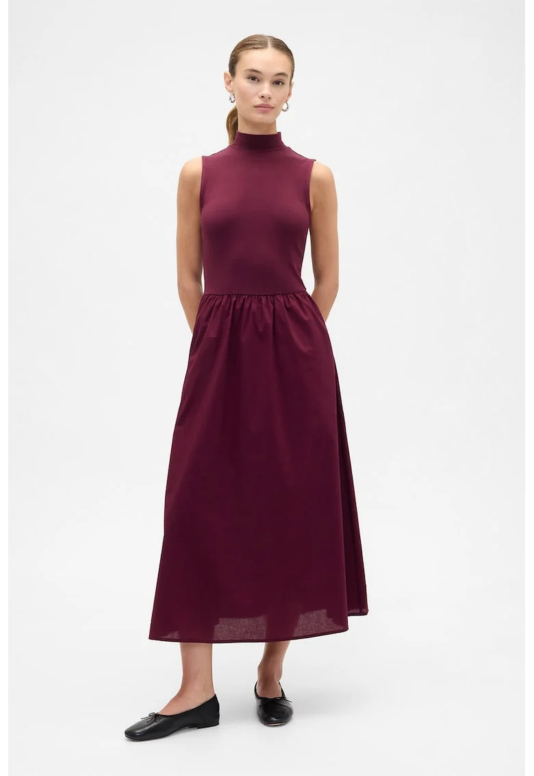 Rochie fara maneci cu guler scurt, Visiniu