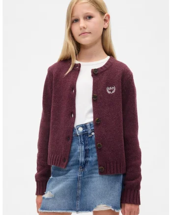 Cardigan cu nasturi si logo, Visiniu