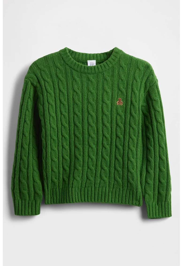 Pulover lejer cu torsade, Verde