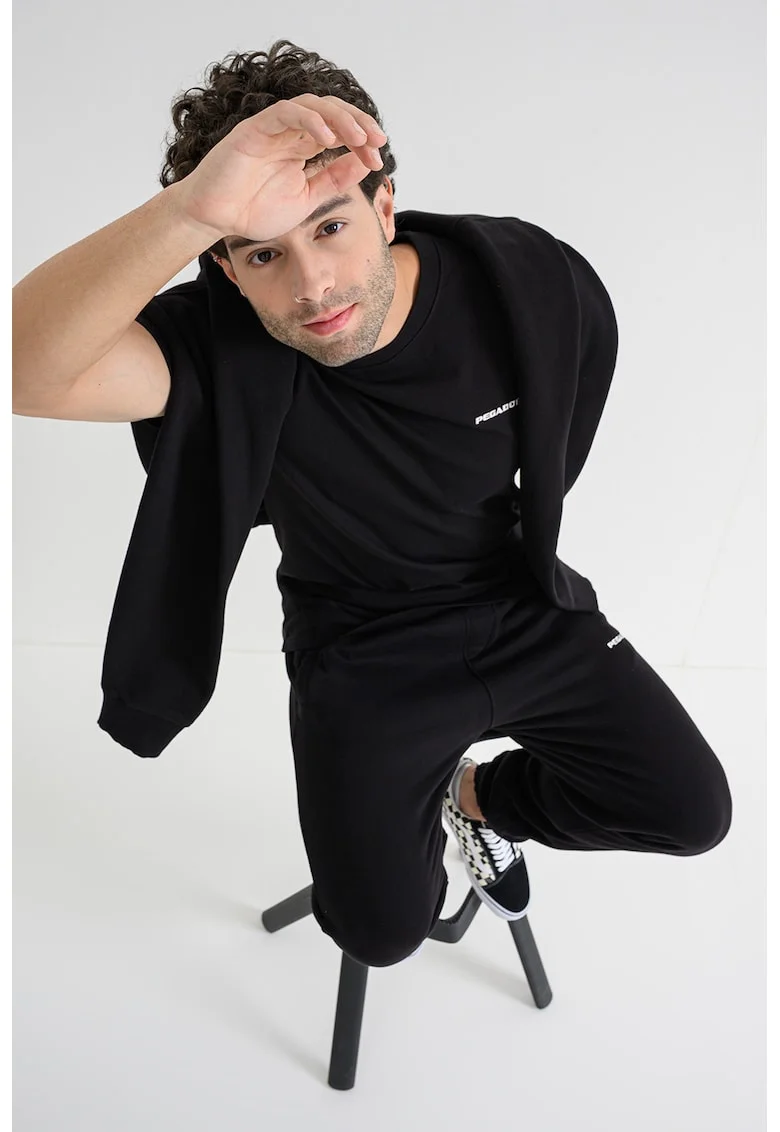 Tricou regular-fit cu logo discret, Negru/Alb optic