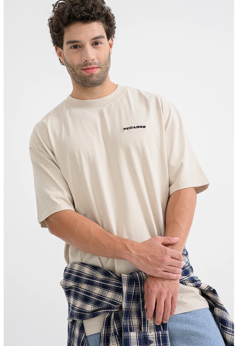 Tricou lejer din bumbac cu logo, Bej deschis
