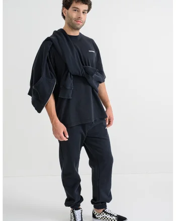 Tricou lejer din bumbac cu logo, Negru stins