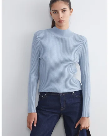 Pulover striat cu model uni, Albastru deschis