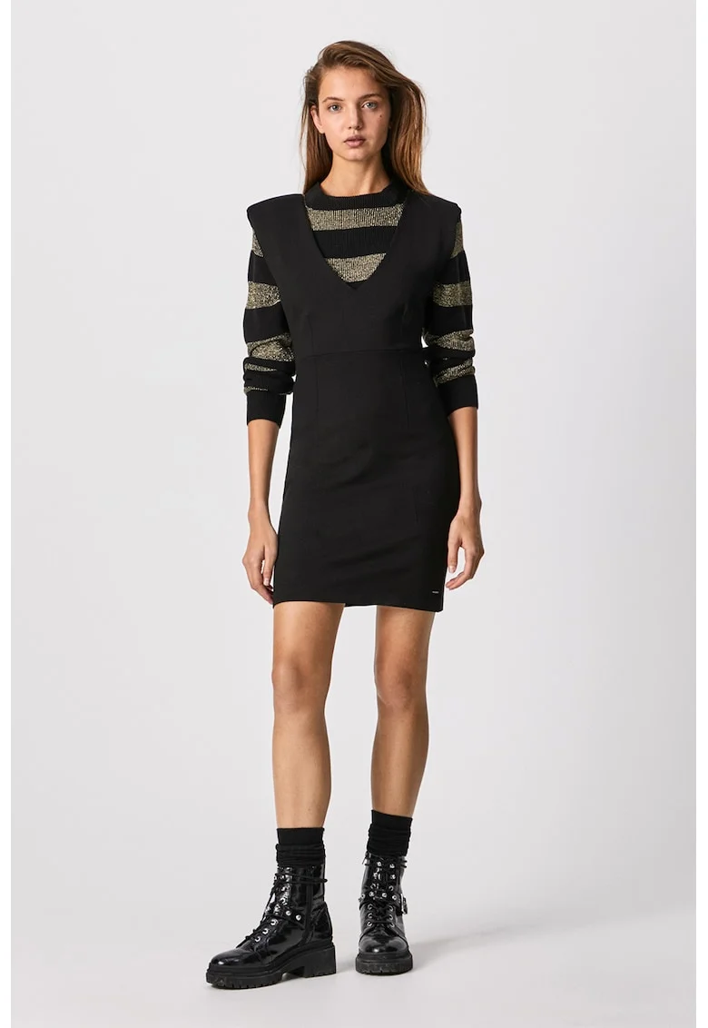 Rochie scurta cambrata cu decolteu in V, Negru