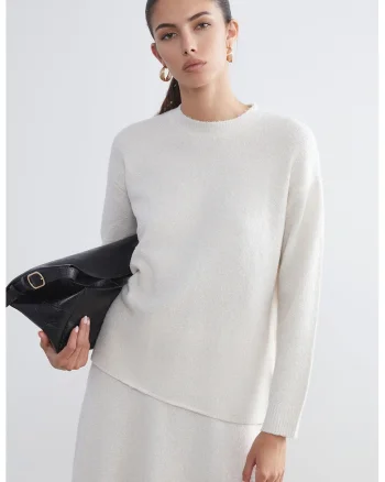 Pulover supradimensionat cu model uni, Alb