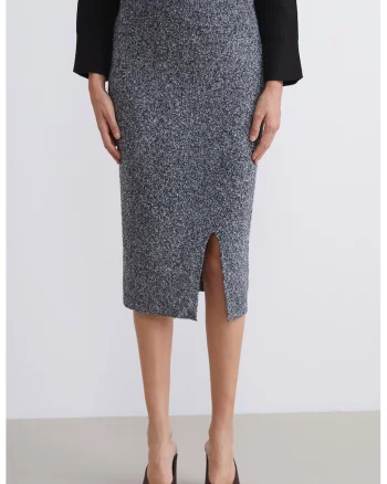 Fusta din tricot cu slit lateral, Gri melange