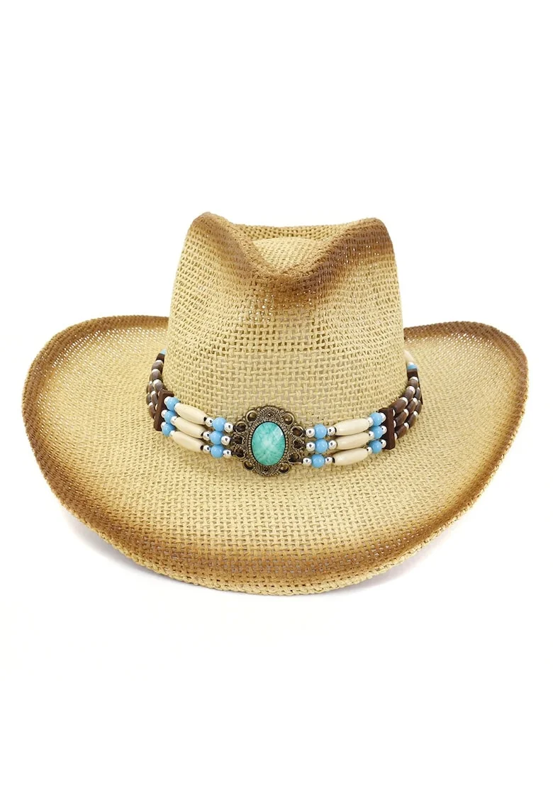 Palarie dama, stil cowboy, bej, din paie, Lavinia,