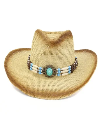 Palarie dama, stil cowboy, bej, din paie, Lavinia,