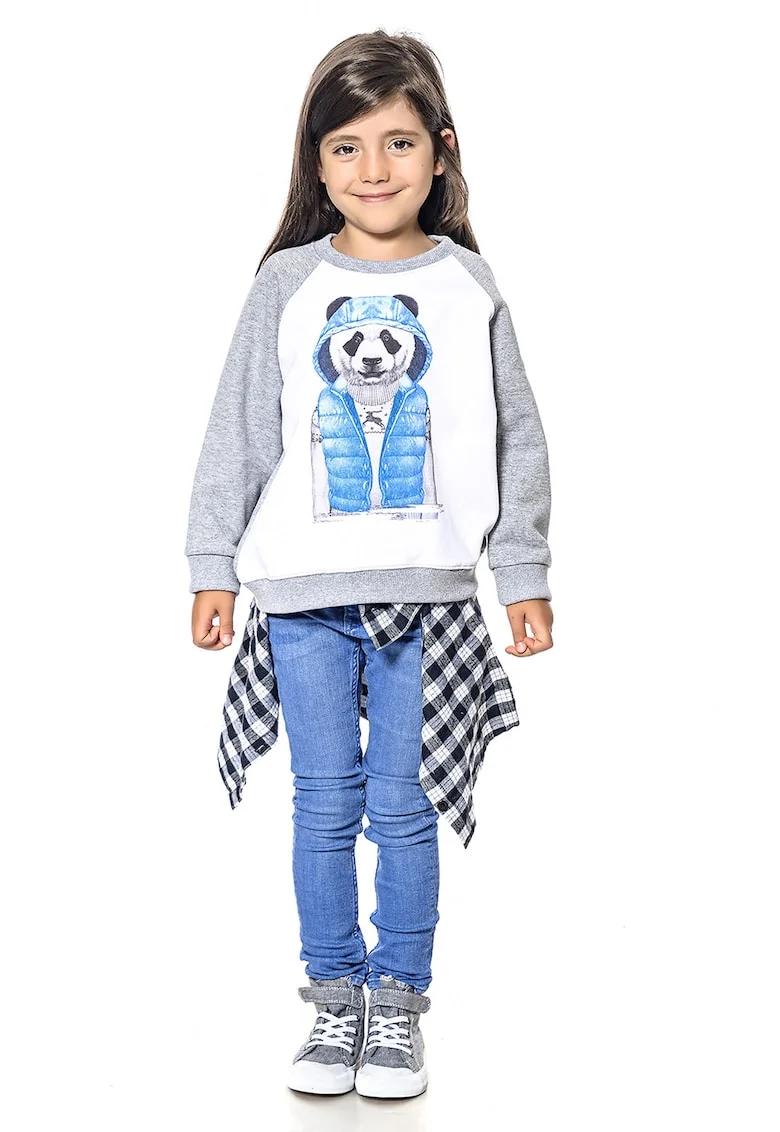 Bluza de trening regular fit cu decolteu la baza gatului, Albastru pastel/Alb optic/Gri deschis melange